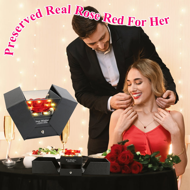 Preserved Real Rose – Gift Box with Heart Necklace