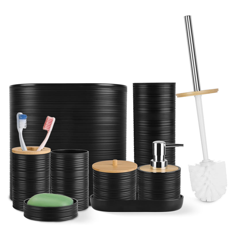 8-Piece Bathroom Accessory Set – ABS with Bamboo Lid