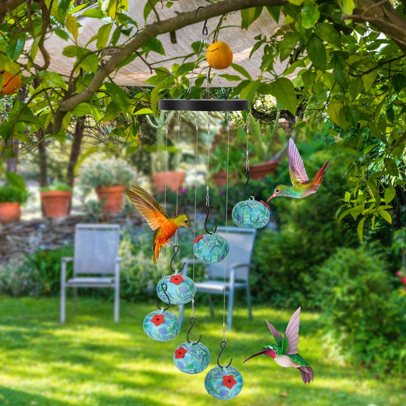 Hanging Hummingbird Feeder with Wind Chimes – Decorative Blue Design