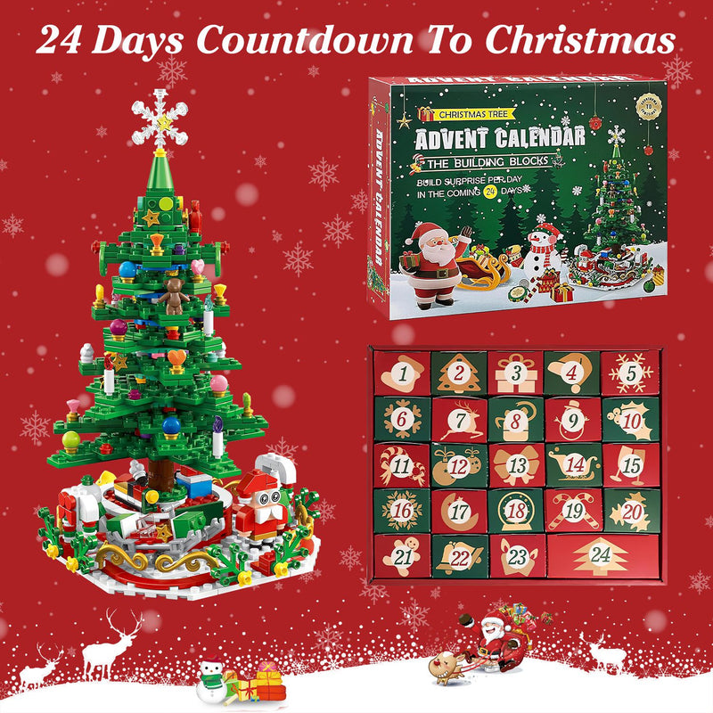 Christmas Tree Building Block Set with LED – 701 Pieces and 24-Day Calendar