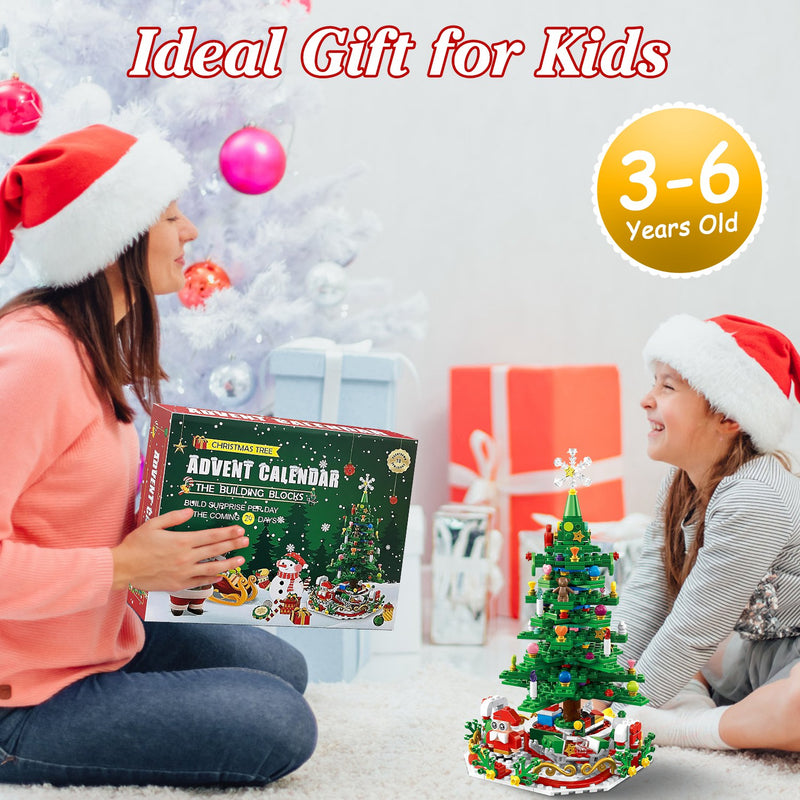 Christmas Tree Building Block Set with LED – 701 Pieces and 24-Day Calendar
