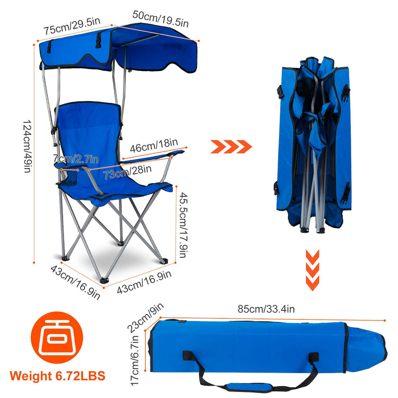 Folding Outdoor Chair with Canopy and Cup Holders