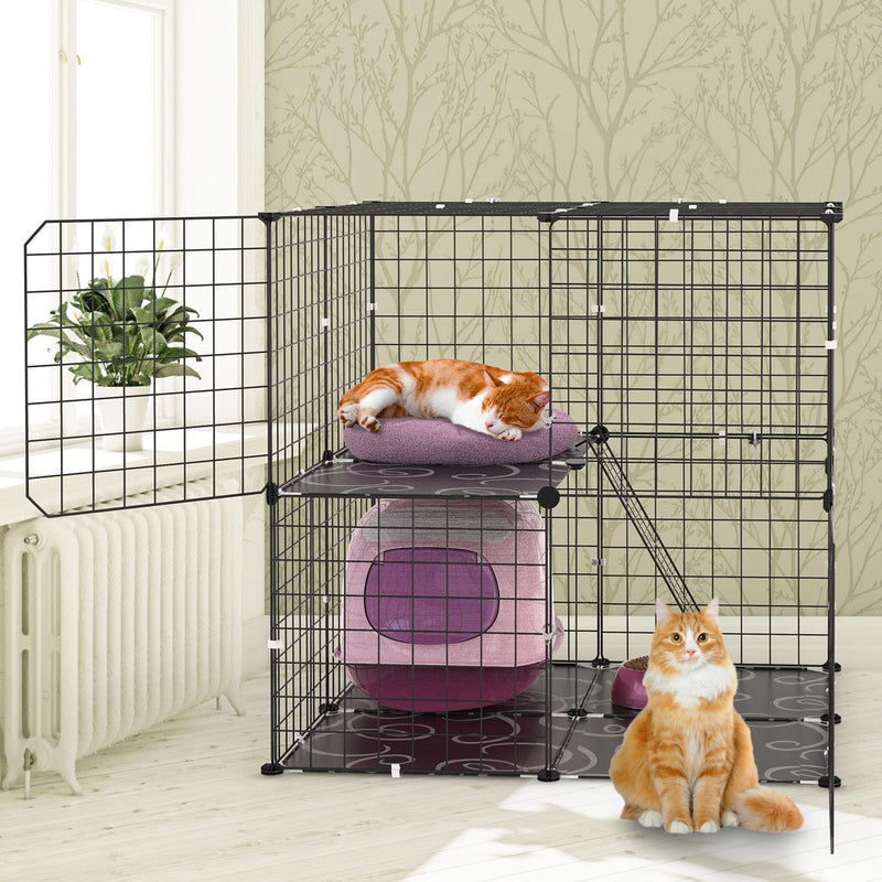 2-Tier Cat Cage – Metal Playpen with Ladder