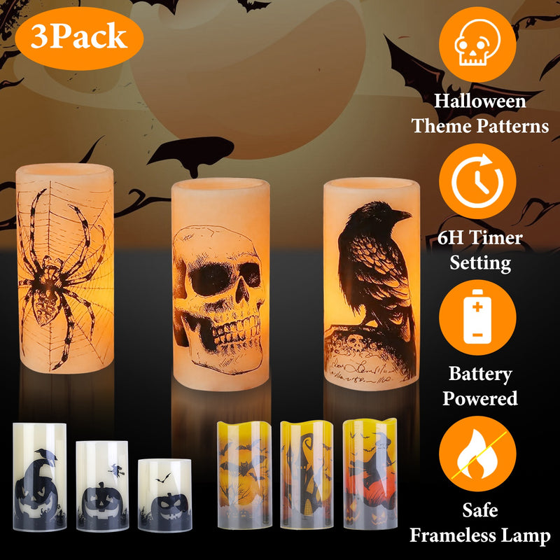 Halloween Decorative Candles – Flameless LED with Automatic Timer (3 Pieces)
