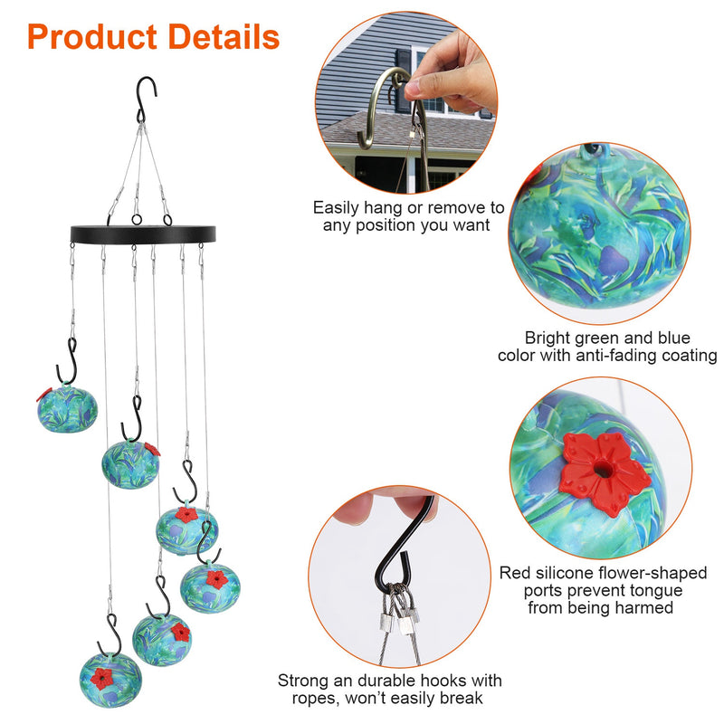 Hanging Hummingbird Feeder with Wind Chimes – Decorative Blue Design