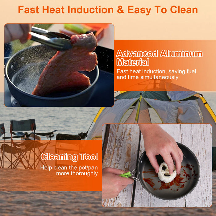 Camping Utensil Set – 16 Pieces with Pot, Pan, Kettle, and Accessories