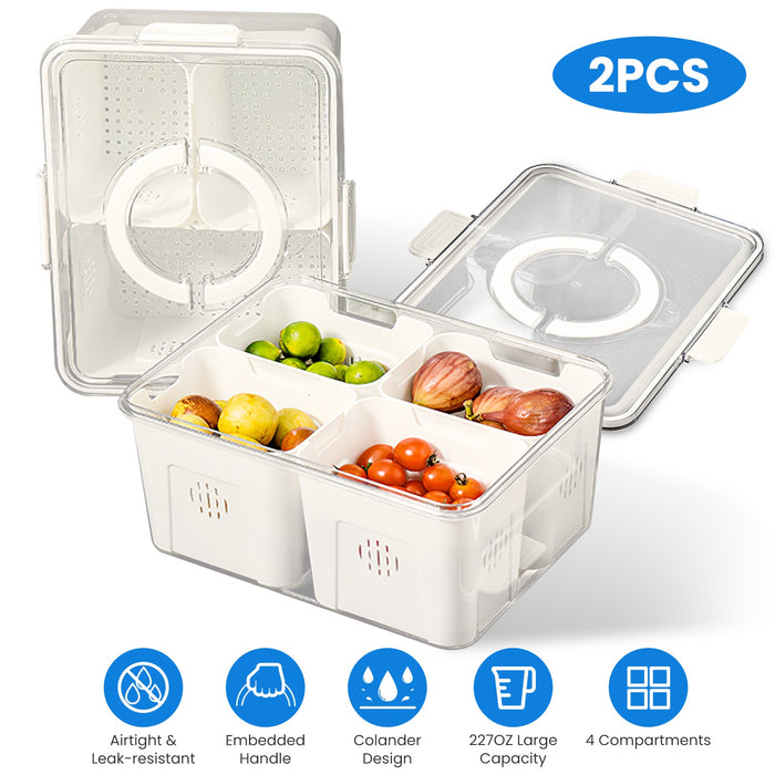Set of 2 Food Containers with Strainers – 8 Baskets, Airtight Lid, and Large Capacity