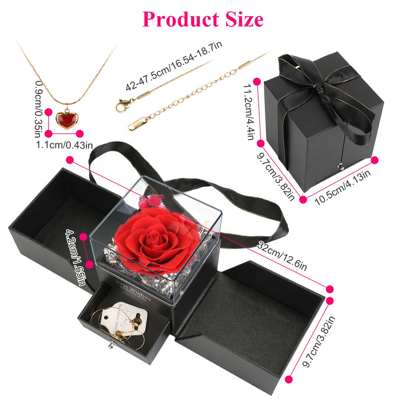 Preserved Real Rose – Gift Box with Heart Necklace