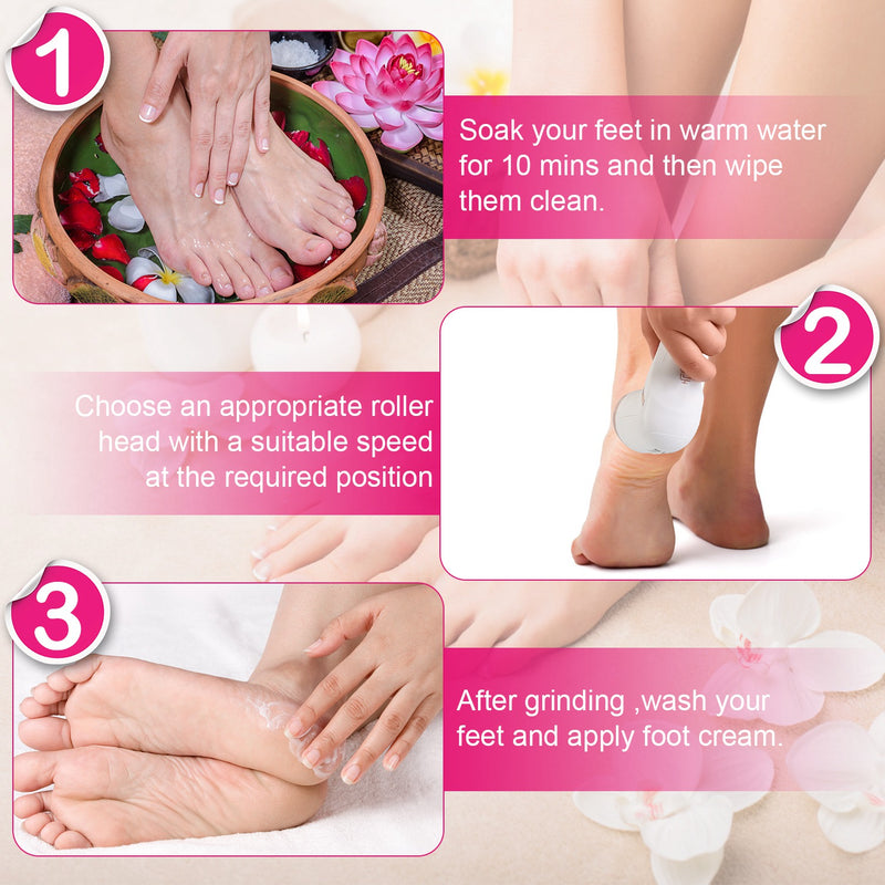 Electric Foot File - Pedicure with Vacuum and 3 Replacement Heads