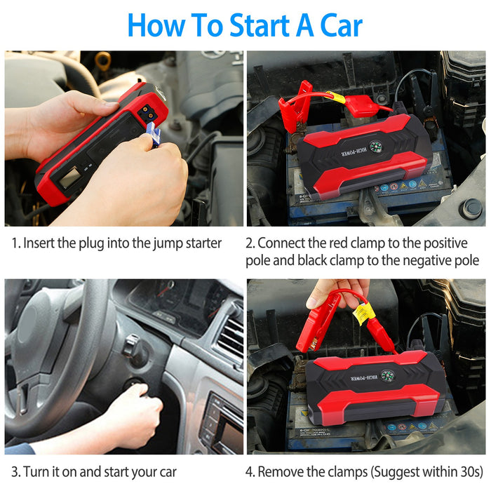 12V Car Battery Charger - 28000mAh with 4-Mode LED Flashlight