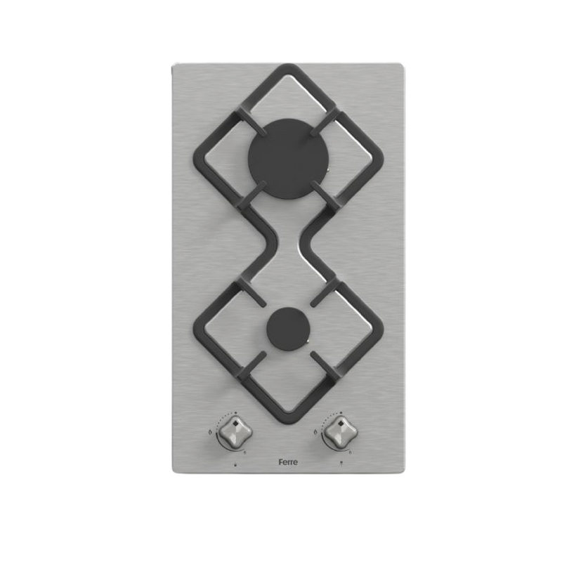 Estufa empotrable a gas Ferre con 2 quemadores, acero inoxidable, ideal para cocinas de hogar, marca 0001.
