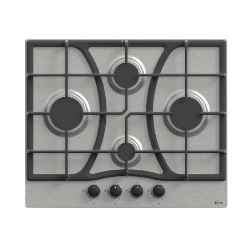 Estufa empotrable de gas Ferre BF071 de 4 quemadores en acero inoxidable para cocina moderna.