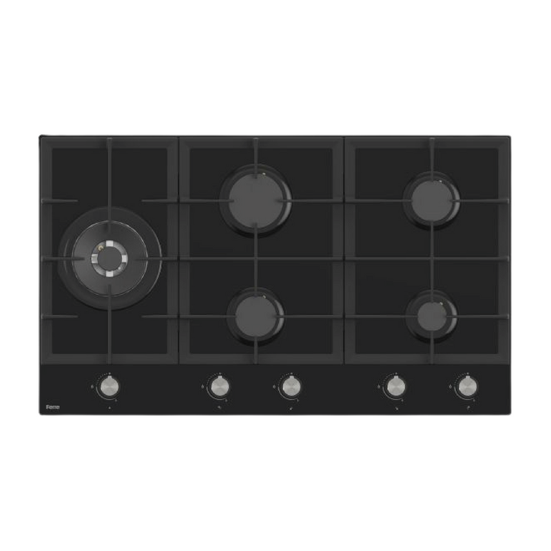 Estufa empotrable a gas Ferre BL055 de 5 quemadores en acero inoxidable para cocina moderna y de hogar.