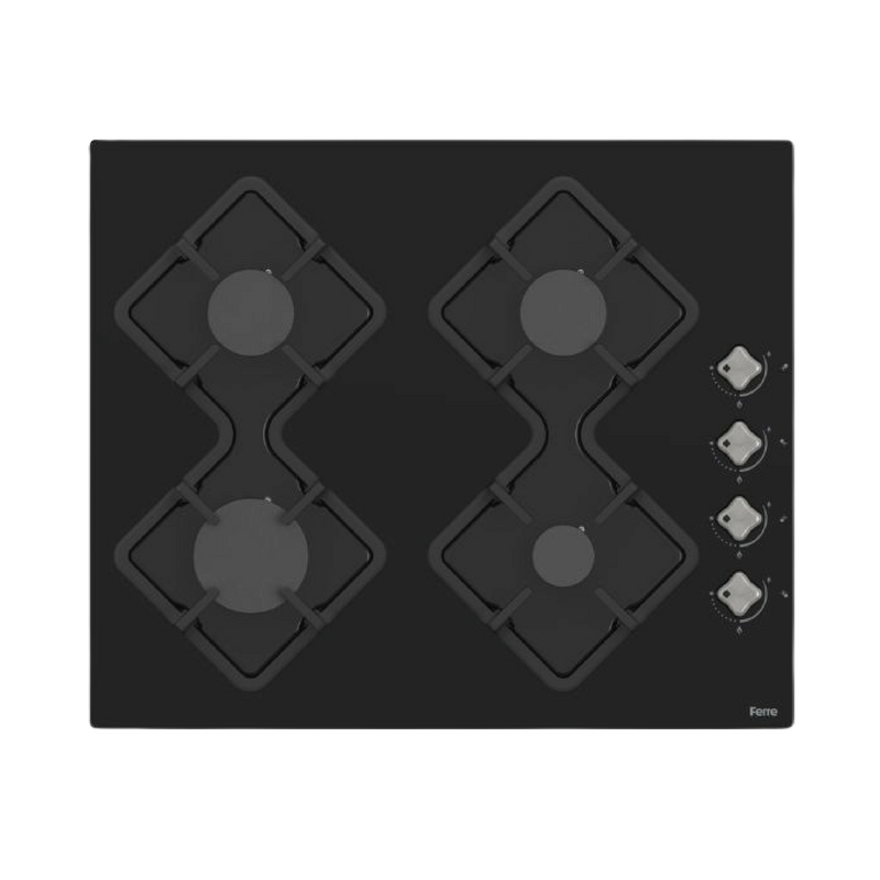 Estufa empotrable a gas de 4 quemadores en acero inoxidable de la marca 0001, ideal para cocina moderna y resistente.