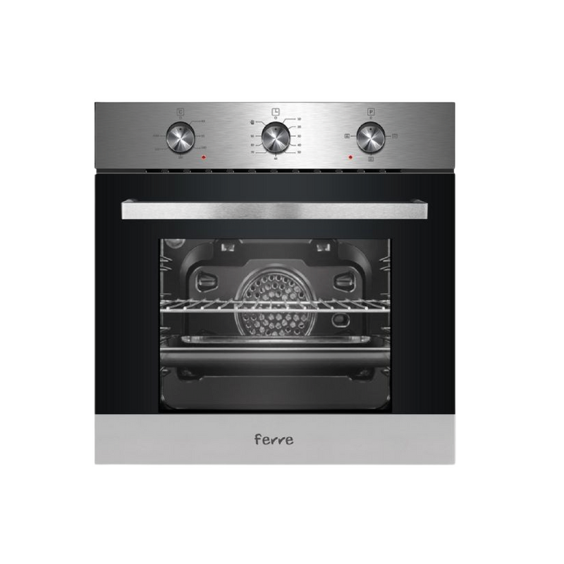 Horno empotrado eléctrico Ferre 1140C en acero inoxidable con puerta de vidrio templado para cocina moderna.
