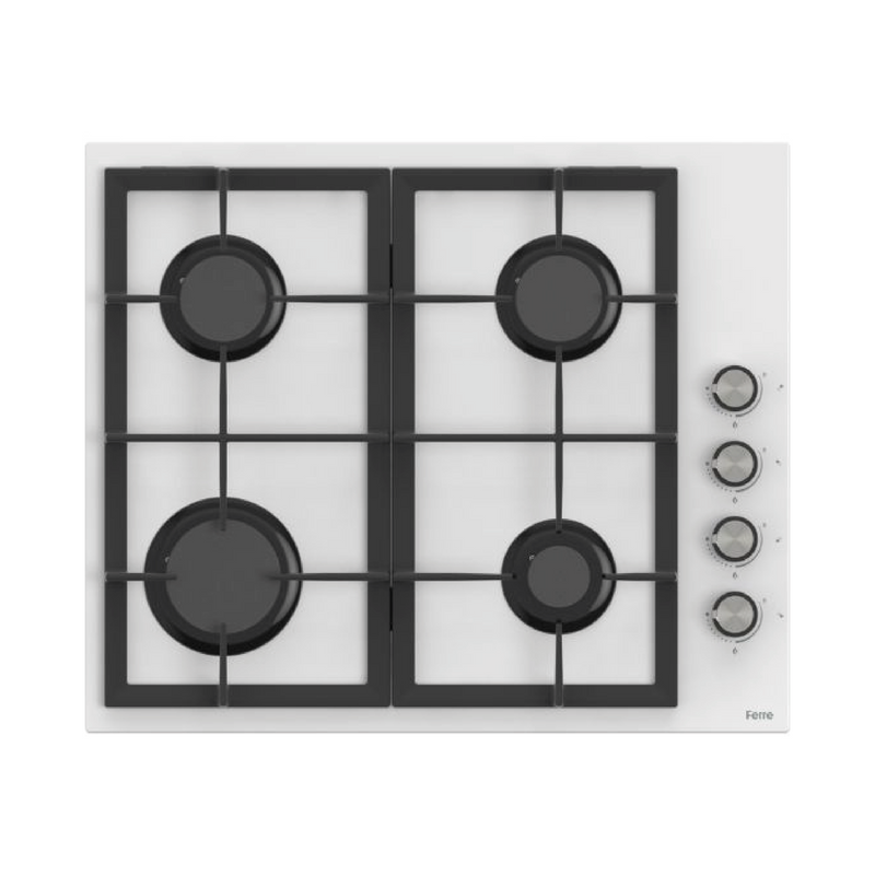 Estufa empotrable a gas de 4 quemadores Ferre BL206 en acero inoxidable, ideal para cocina moderna y funcional.