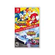 Videojuegos Sonic Mania y Team Sonic Racing para Nintendo Switch, caja con arte y contenido de ambos juegos en la portada.
