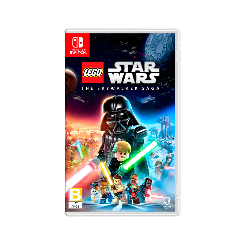 Videojuego Lego Star Wars La Saga Skywalker para Nintendo Switch, caja con ilustraciones de personajes y escenas de la saga.