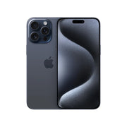 Teléfono Apple iPhone 15 Pro Max azul titanio con pantalla de 6.7 pulgadas, 1TB de almacenamiento y 8GB de RAM.