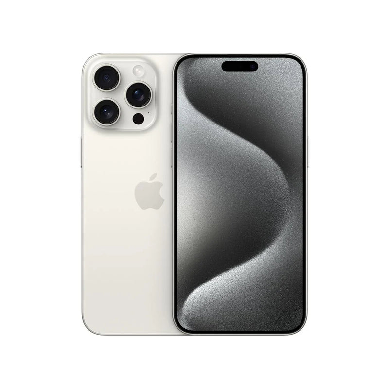 Imagen del iPhone 15 Pro Max de Apple en color titanio blanco, 6.7 pulgadas, 1TB de almacenamiento y 8GB de RAM.
