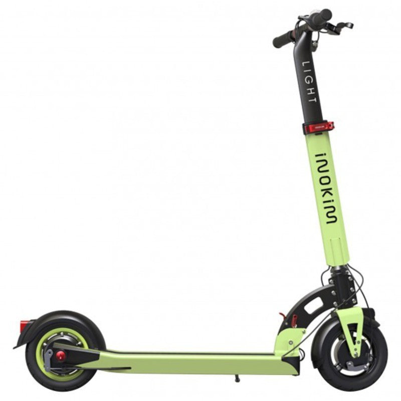 Patín eléctrico Inokim Light 2 de color verde brillante, con diseño compacto y ruedas para desplazamiento urbano.