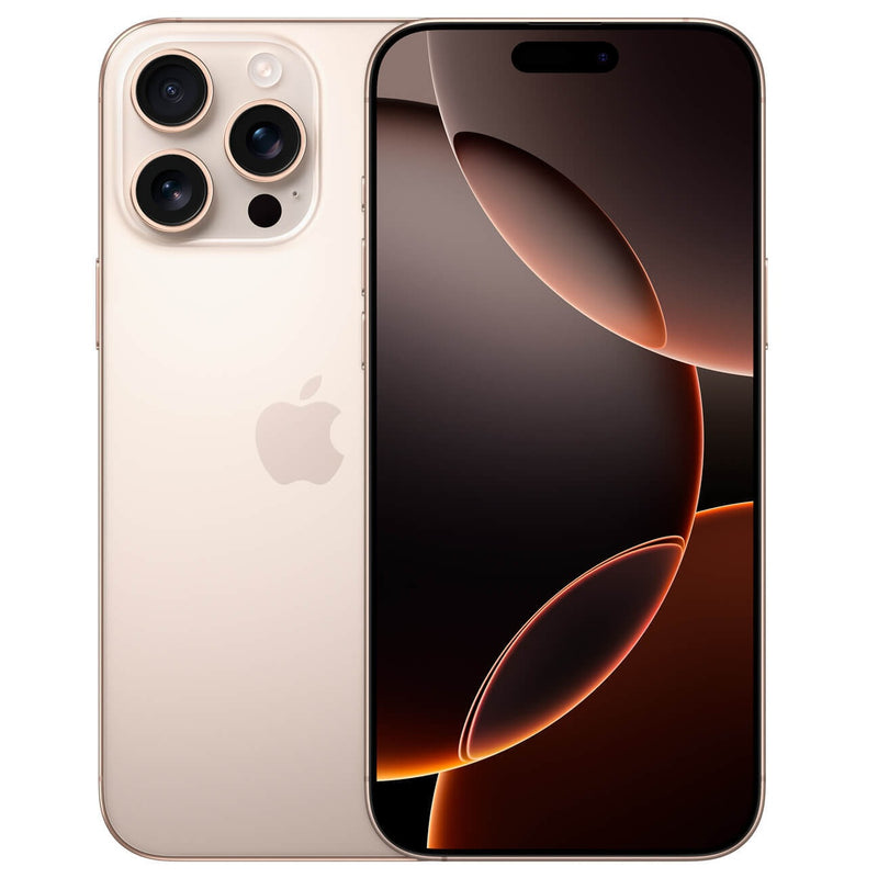 Teléfono Apple iPhone 16 Pro Max con pantalla de 6.9 pulgadas, 256GB, 8GB RAM, Dual SIM en color negro.