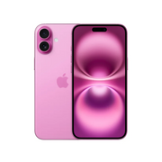 Teléfono Apple iPhone 16 rosa con pantalla de 6.12", 128GB de almacenamiento y 8GB de RAM, en imagen frontal mostrando pantalla y diseño.