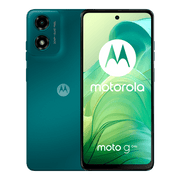 Teléfono Motorola G04S en color verde con pantalla de 6.6 pulgadas, doble SIM, 128GB de almacenamiento y 4GB de RAM.