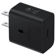 Adaptador de corriente Samsung USB-C de 25W para celulares y accesorios, con puerto USB-C y diseño compacto.