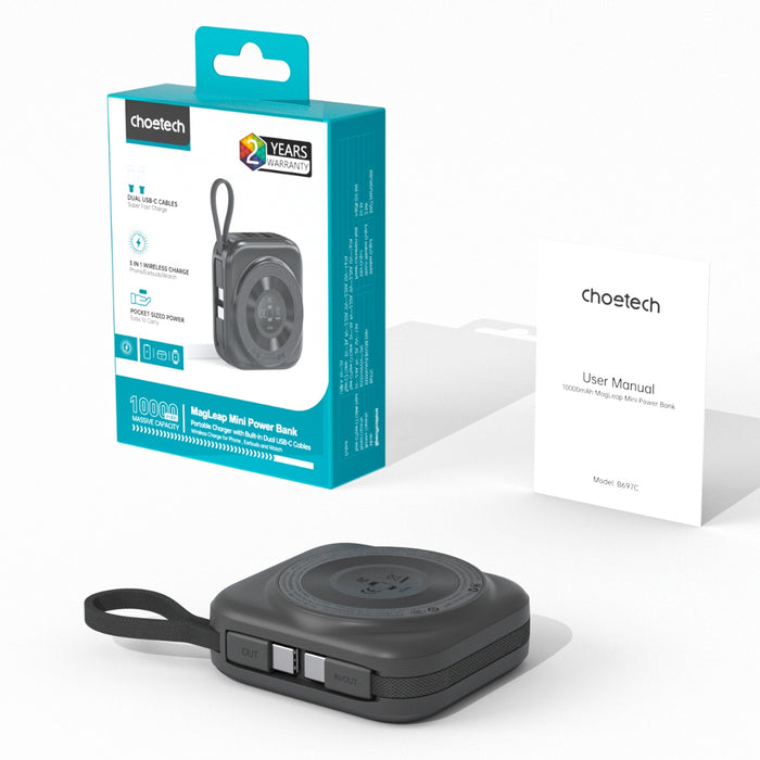 Mini Batería Portátil 10000 mAh 22.5 Watts con Carga Inalámbrica Choetech B697