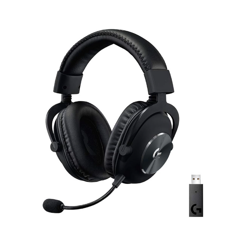Audífonos gaming Logitech G Pro X inalámbricos con tecnología LIGHTSPEED y sonido 7.1 canales, enfocados en gaming y comunicación.