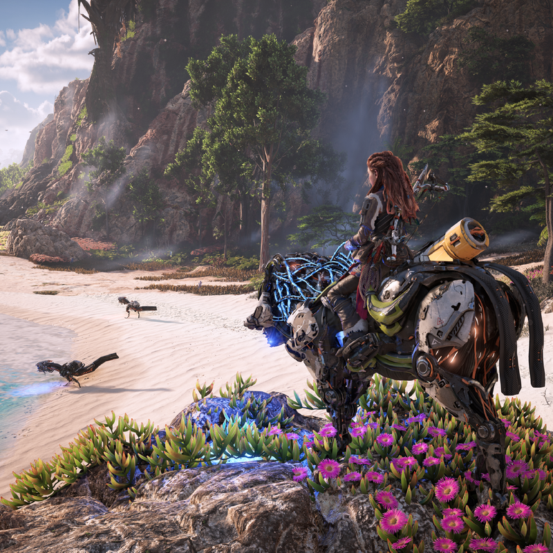 Videojuego Horizon Forbidden West para PlayStation 5, imagen de la caja con ilustraciones del juego para PS5.