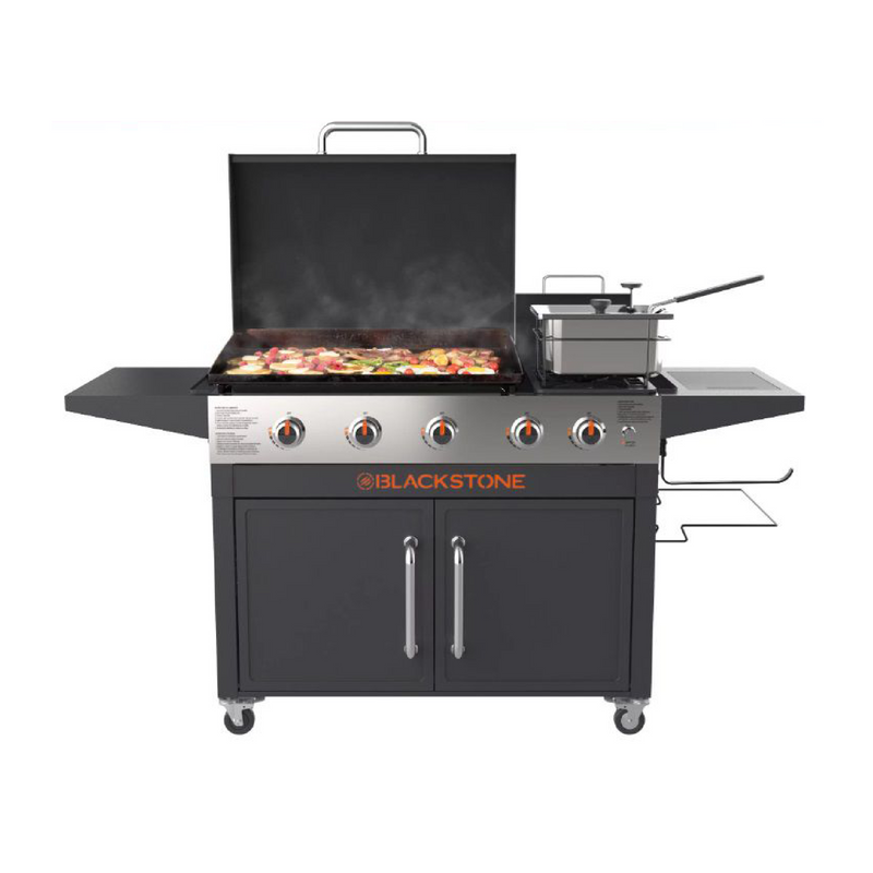 Asador con freidora a gas Blackstone de 28 pulgadas, 5 quemadores, acero inoxidable para uso en el hogar