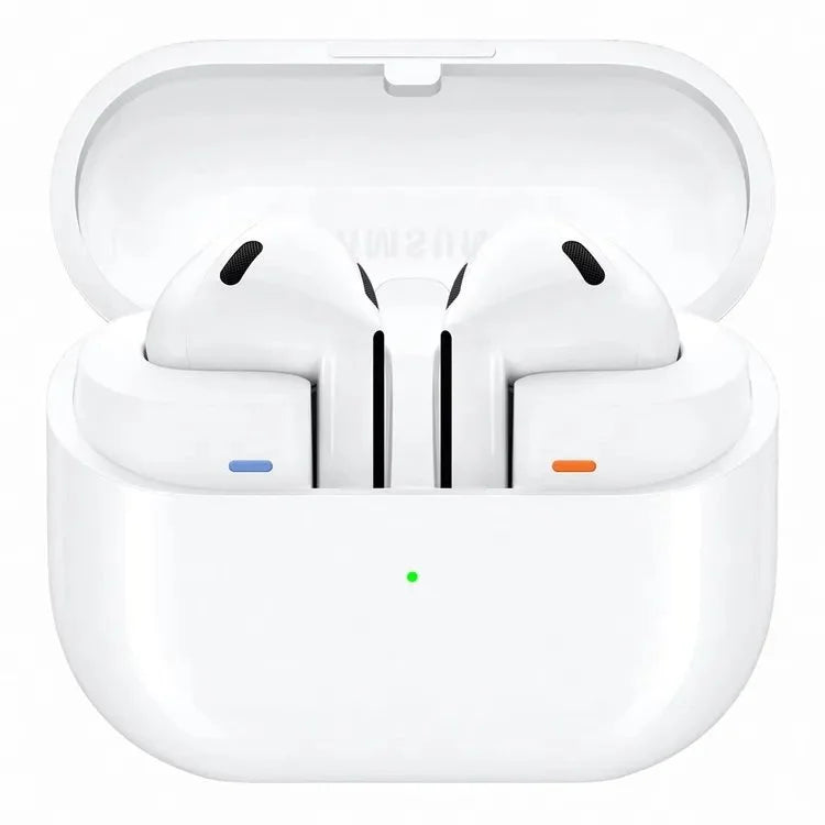 Audífonos Samsung Galaxy Buds 3 blancos con diseño ergonómico y auriculares inalámbricos en la imagen.