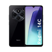 Teléfono Xiaomi Redmi 14C con pantalla de 6.88 pulgadas, doble SIM, 128GB de almacenamiento y 4GB de RAM.