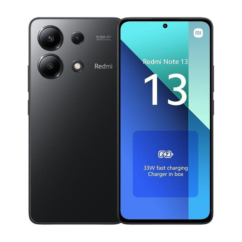 Celular Xiaomi Redmi Note 13 con pantalla de 6.67 pulgadas, 8GB RAM, 256GB ROM en color negro, Dual SIM.