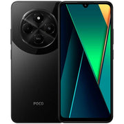 Teléfono celular Xiaomi Poco C75 en color negro con pantalla de 6.88 pulgadas, doble SIM, 128GB de ROM y 6GB de RAM.